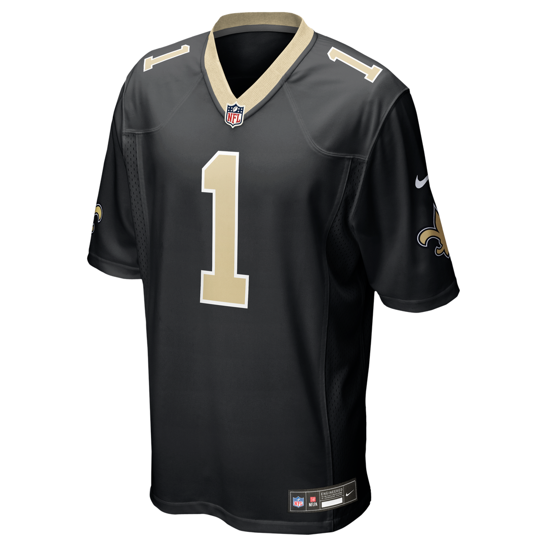 New Orleans Saints Number 1 Dad Nike Black Game Jersey product image 2, provided for visual reference and product detail