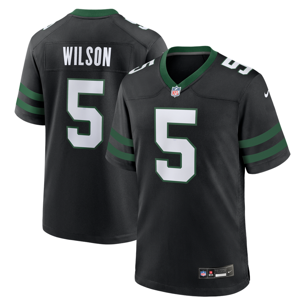 New York Jets Garrett Wilson Nike Legacy Black Alternate Game Jersey product image 1, provided for visual reference and