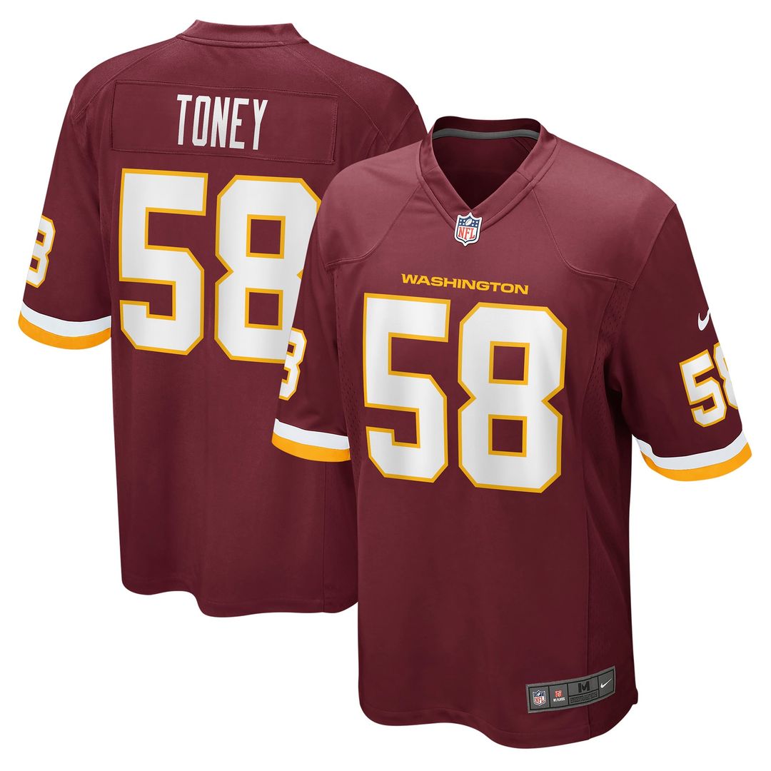 Washington Football Team Shaka Toney Nike Burgundy Game Jersey product image 1, provided for visual reference and product