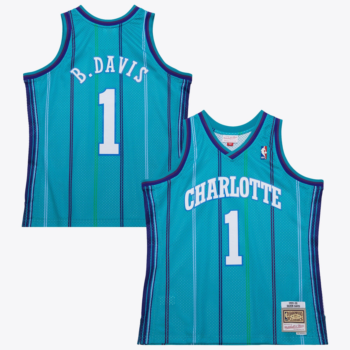 Charlotte Hornets Mitchell & Ness Baron Davis 1999 Swingman Road Authentic Jersey - Teal product image 2, provided for