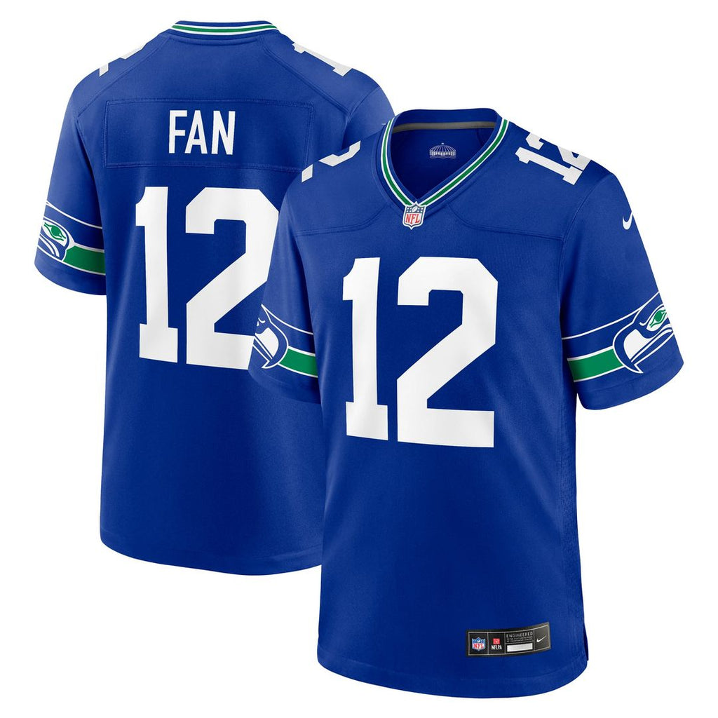 Seattle Seahawks 12s Nike Royal Throwback Player Game Jersey product image 1, provided for visual reference and product