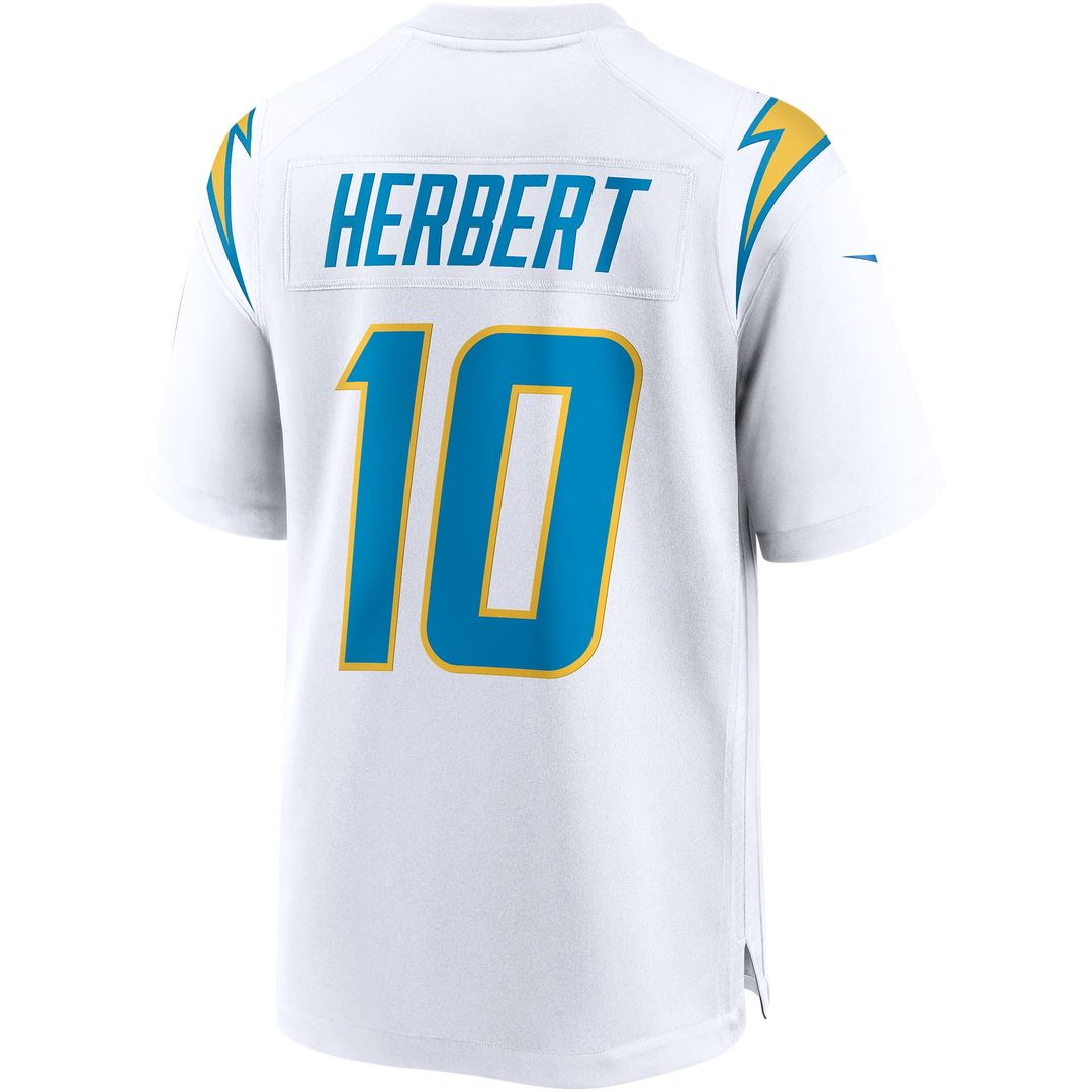Los Angeles Chargers Justin Herbert Nike White Game Jersey product image 3, provided for visual reference and product detail