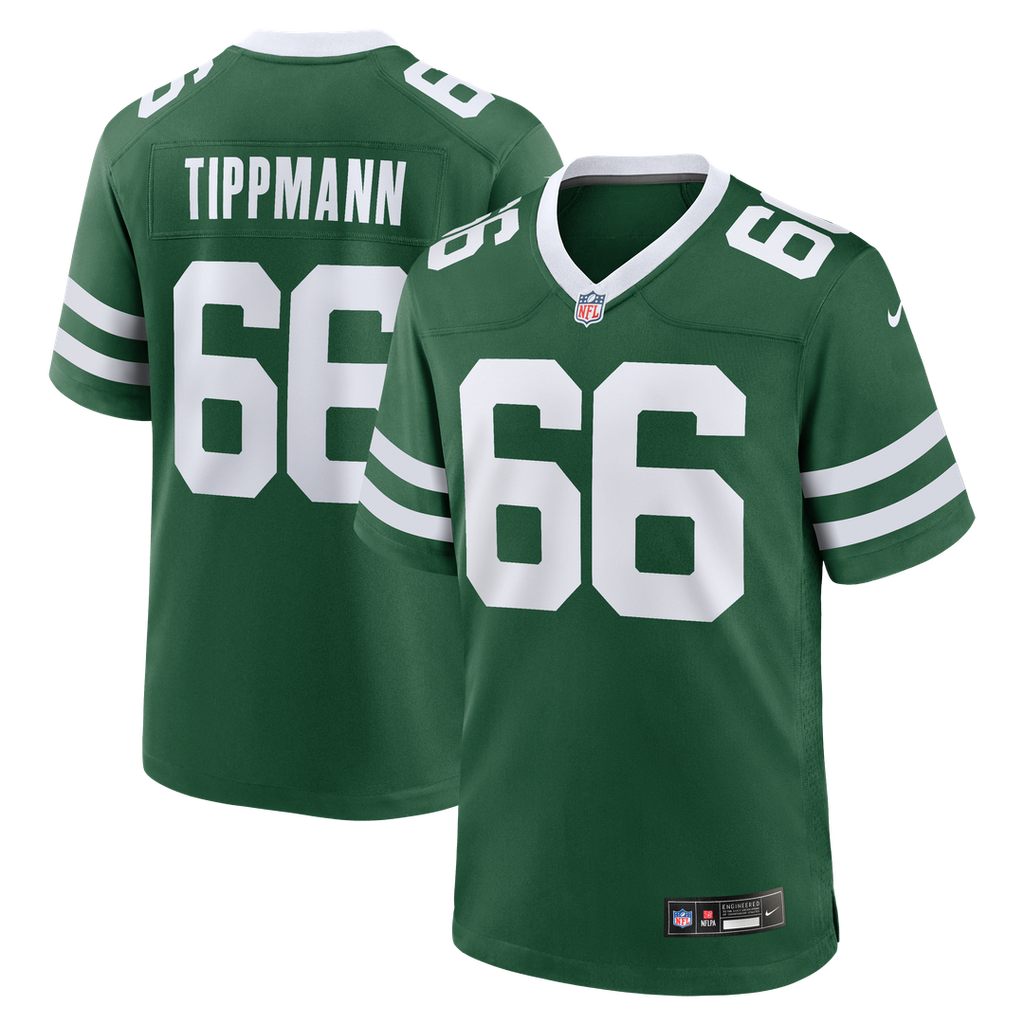 New York Jets Joe Tippmann Nike Legacy Green Team Game Jersey product image 1, provided for visual reference and product