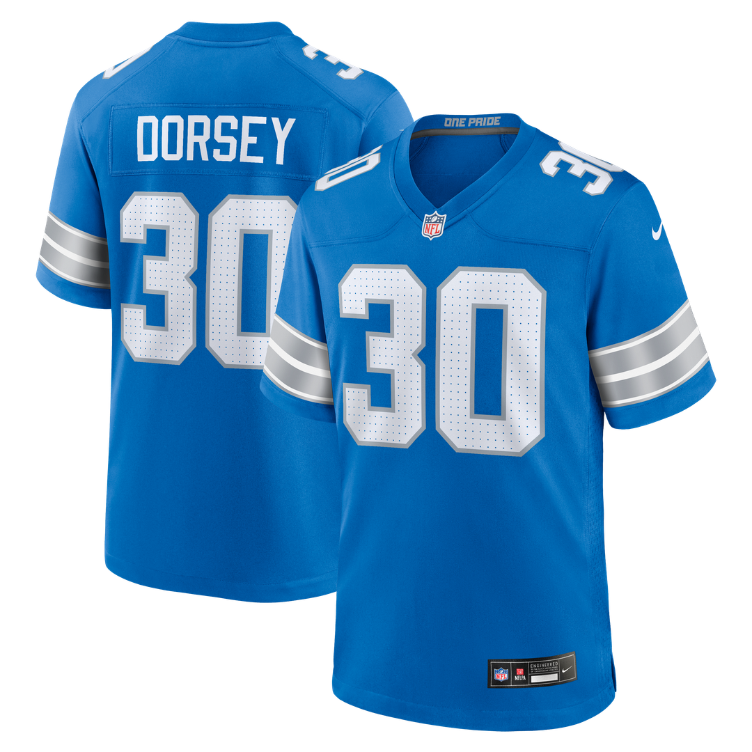Detroit Lions Khalil Dorsey Nike Blue Team Game Jersey product image 1, provided for visual reference and product detail