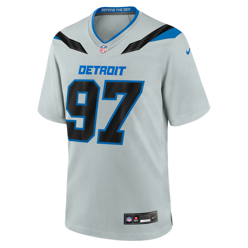Detroit Lions Aidan Hutchinson Nike Silver 2026 Rivalries Collection Game Jersey product image 6, provided for visual