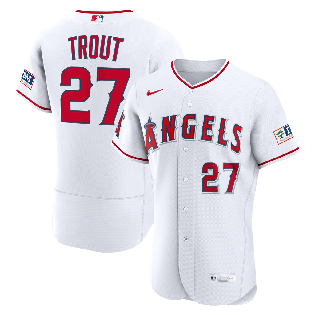 Los Angeles Angels Mike Trout Nike White Home Authentic Sponsor Patch Jersey product image 1, provided for visual reference