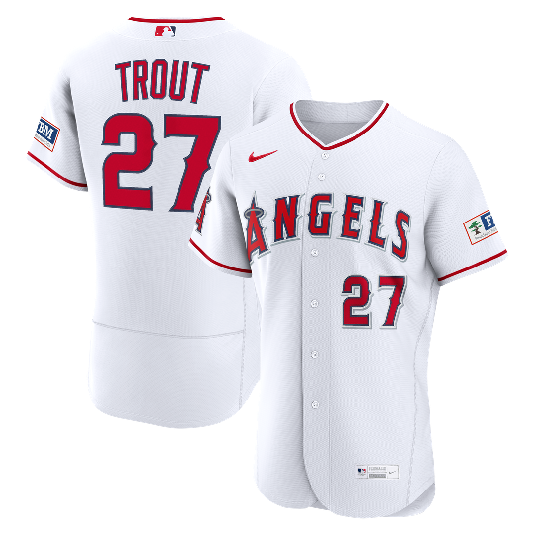 Los Angeles Angels Mike Trout Nike White Home Authentic Sponsor Patch Jersey product image 1, provided for visual reference