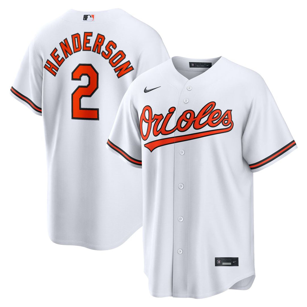 Baltimore Orioles Gunnar Henderson Nike White Home Replica Jersey product image 1, provided for visual reference and product
