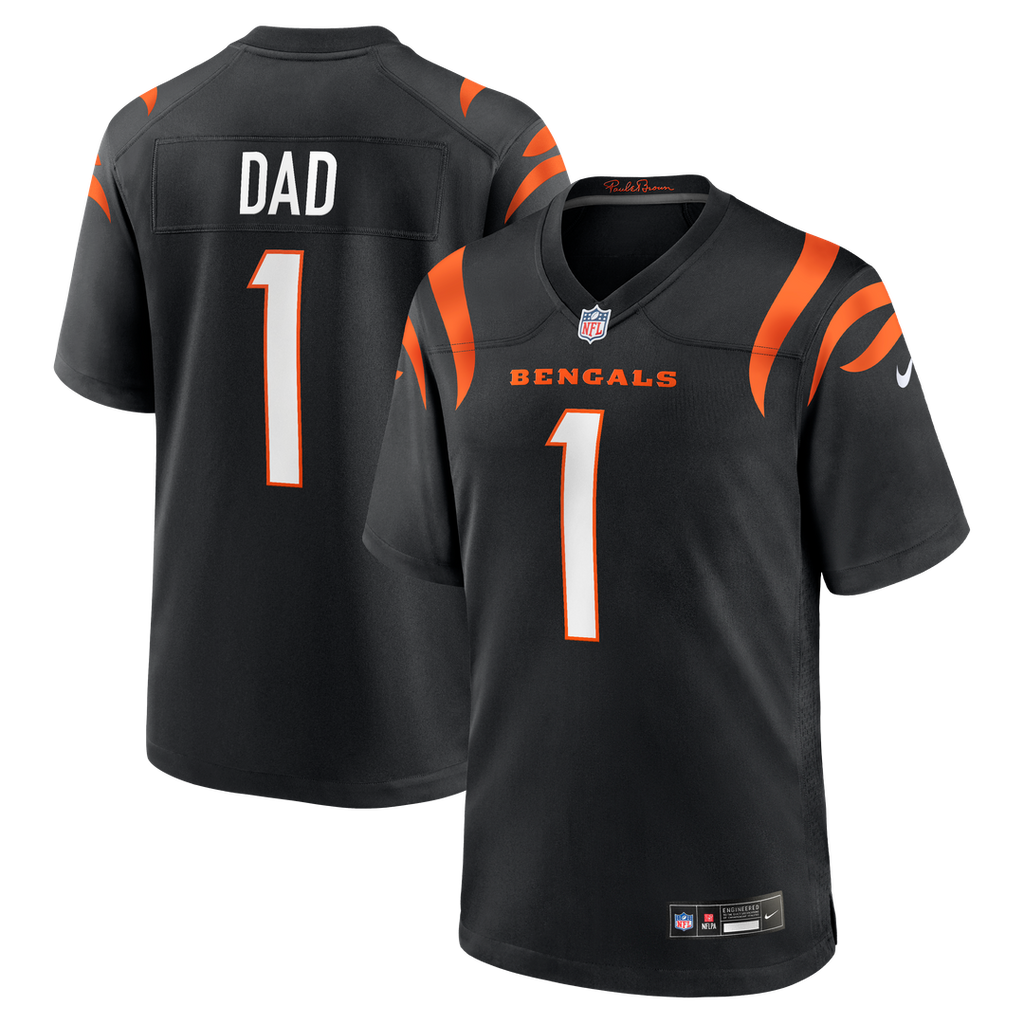 Cincinnati Bengals Number 1 Dad Nike Black Game Jersey product image 1, provided for visual reference and product detail
