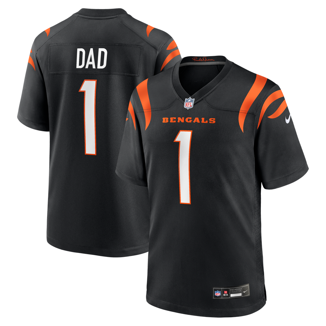 Cincinnati Bengals Number 1 Dad Nike Black Game Jersey product image 1, provided for visual reference and product detail