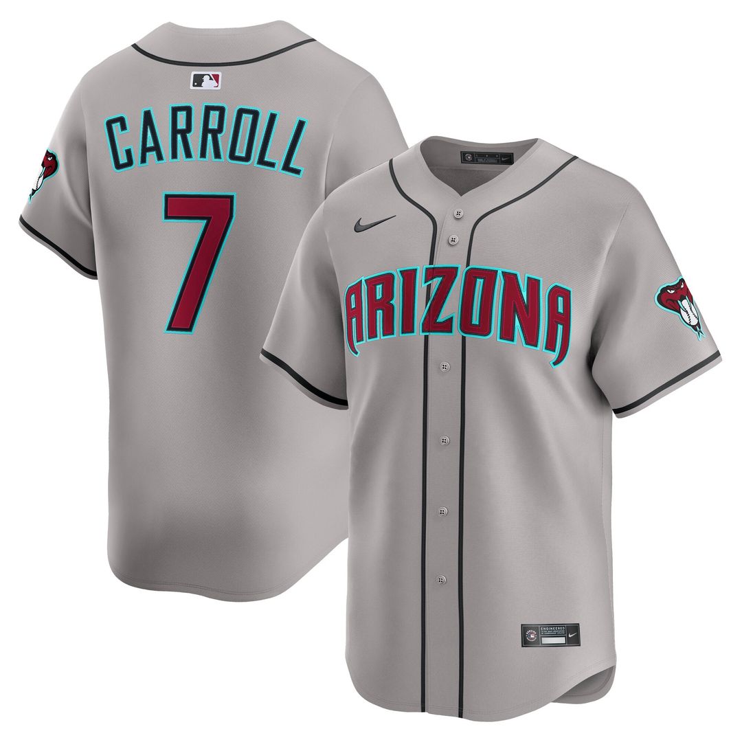 Arizona Diamondbacks Corbin Carroll Nike Gray Road Limited Player Jersey product image 1, provided for visual reference and