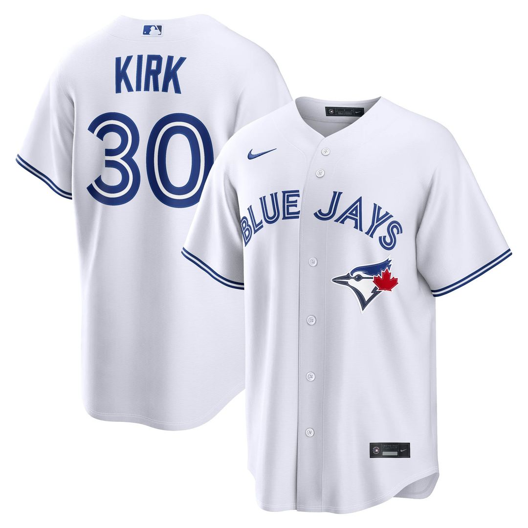 Toronto Blue Jays Alejandro Kirk Nike White Home Replica Jersey product image 1, provided for visual reference and product