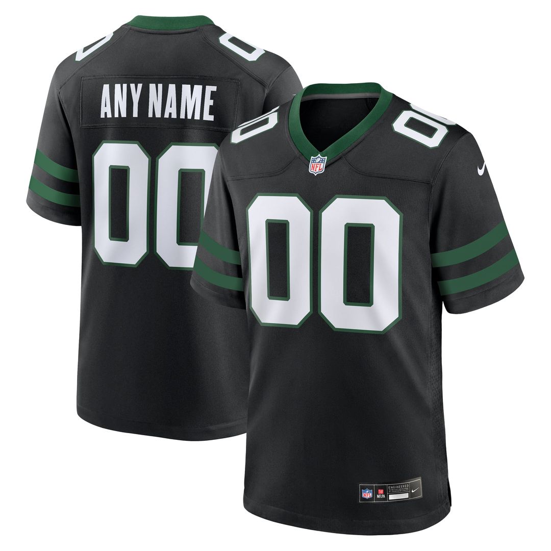 New York Jets Nike Legacy Black Alternate Custom Game Jersey product image 1, provided for visual reference and product