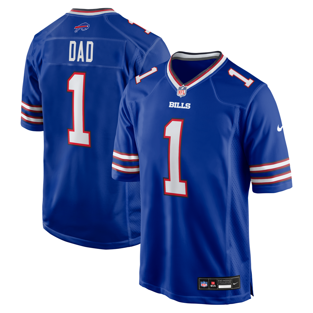 Buffalo Bills Number 1 Dad Nike Royal Game Jersey product image 1, provided for visual reference and product detail review