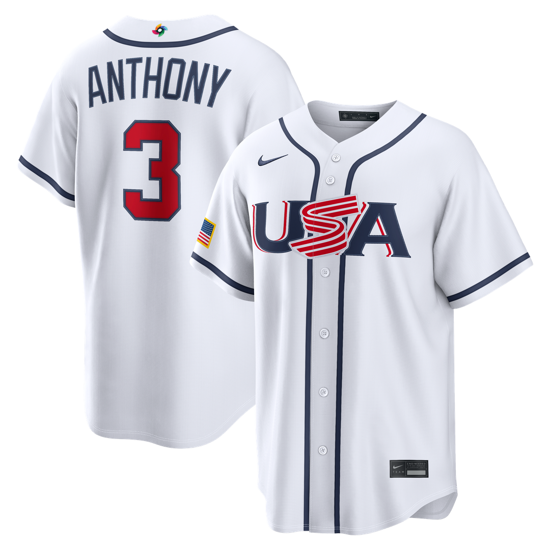 USA Baseball Roman Anthony Nike White 2026 World Baseball Classic Home Stadium Jersey product image 1, provided for visual