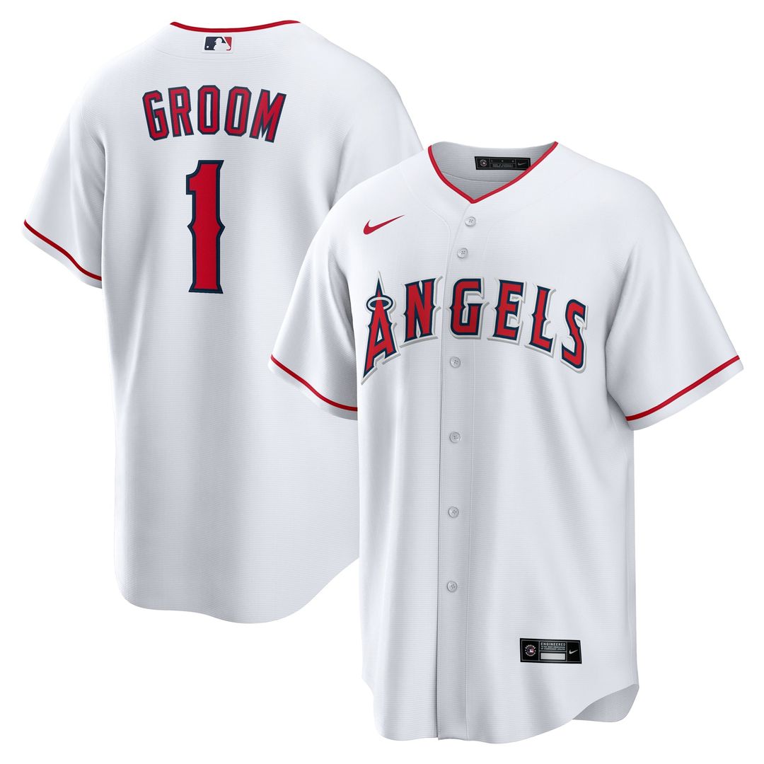 Los Angeles Angels Nike White #1 Groom Home Replica Jersey product image 1, provided for visual reference and product detail