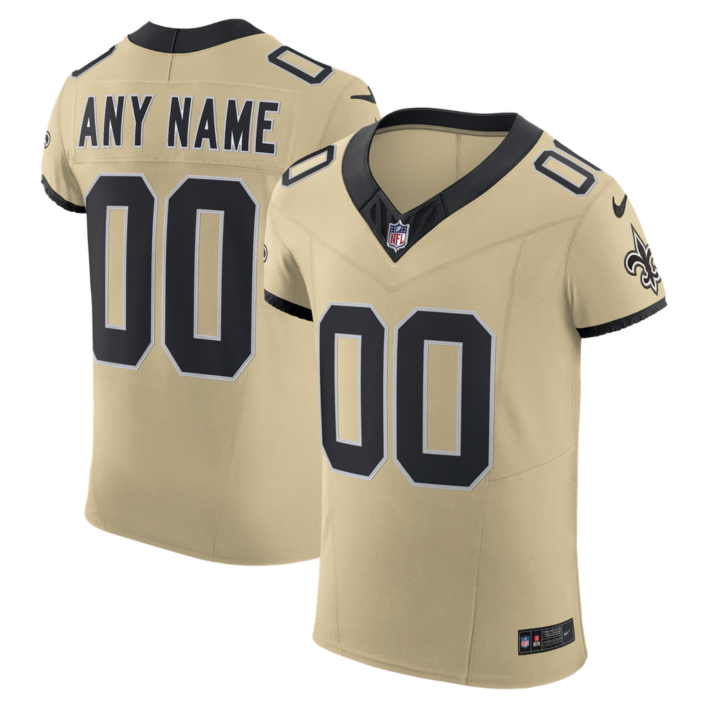New Orleans Saints Nike Gold Alternate Vapor F.U.S.E. Elite Custom Jersey product image 1, provided for visual reference and