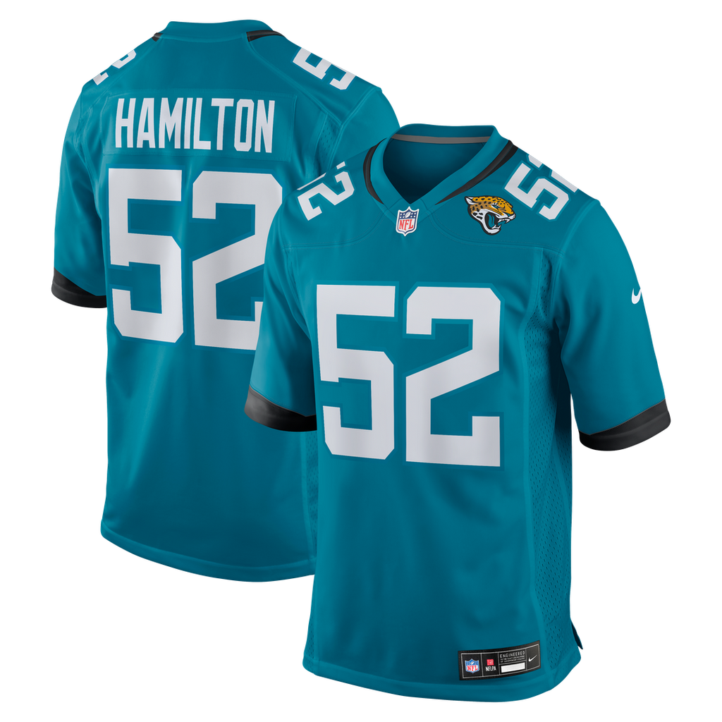 Jacksonville Jaguars DaVon Hamilton Nike Teal Game Jersey product image 9, provided for visual reference and product detail