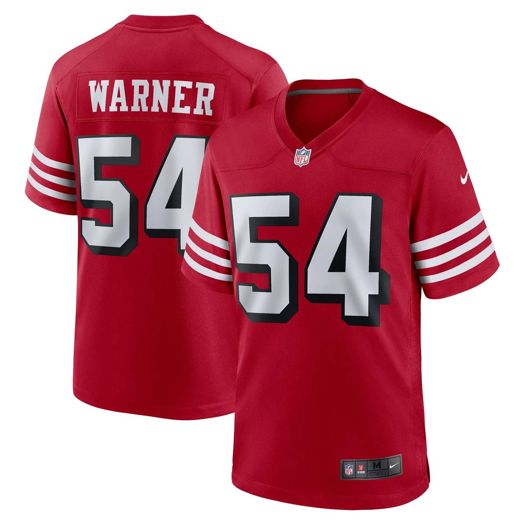 San Francisco 49ers Fred Warner Nike Scarlet Alternate Game Jersey product image 1, provided for visual reference and