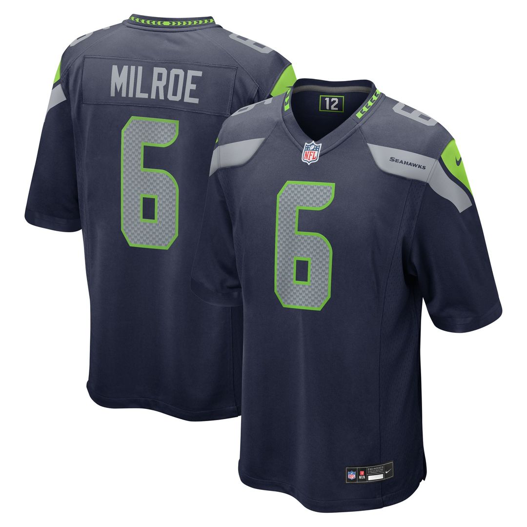 Seattle Seahawks Jalen Milroe Nike College Navy 2025 NFL Draft Game Jersey product image 1, provided for visual reference