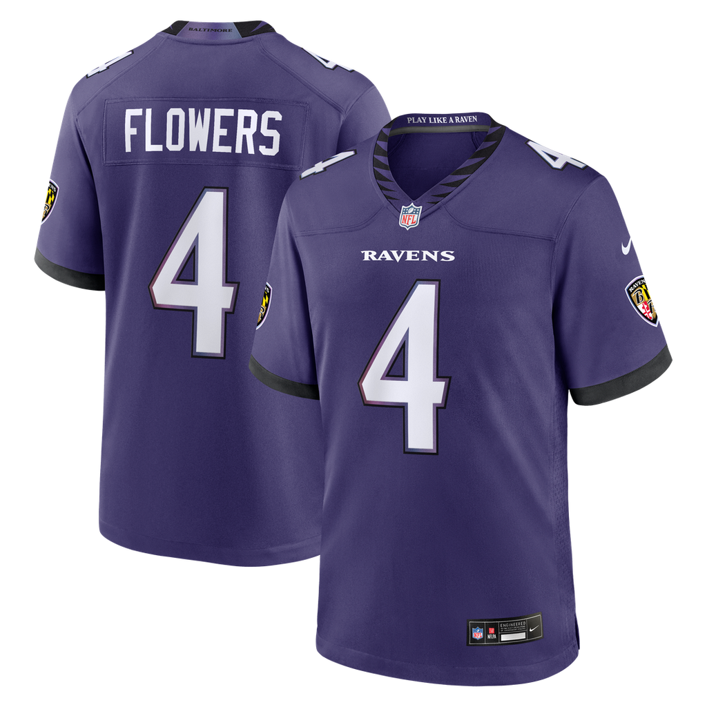 Baltimore Ravens Zay Flowers Nike Purple Team Game Jersey product image 1, provided for visual reference and product detail