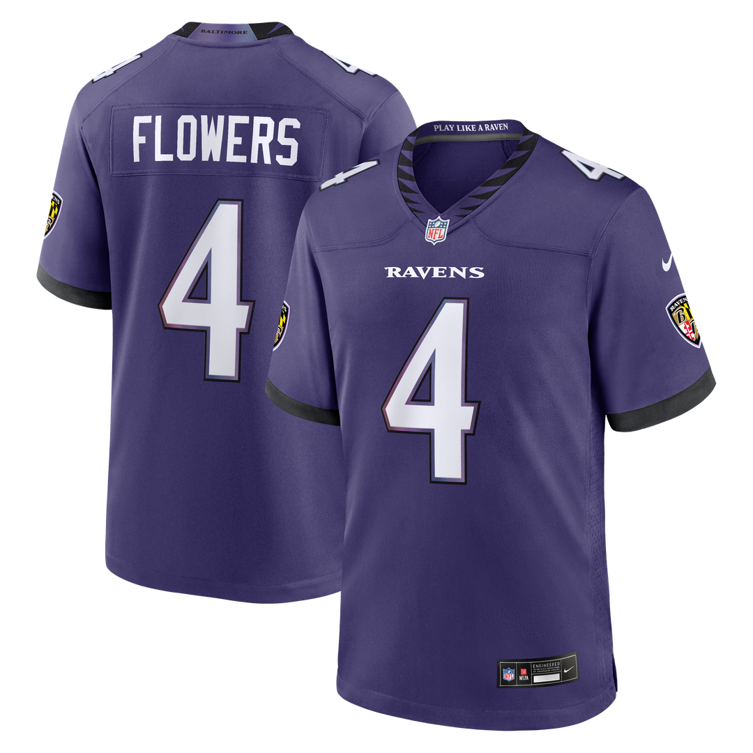 Baltimore Ravens Zay Flowers Nike Purple Team Game Jersey product image 1, provided for visual reference and product detail