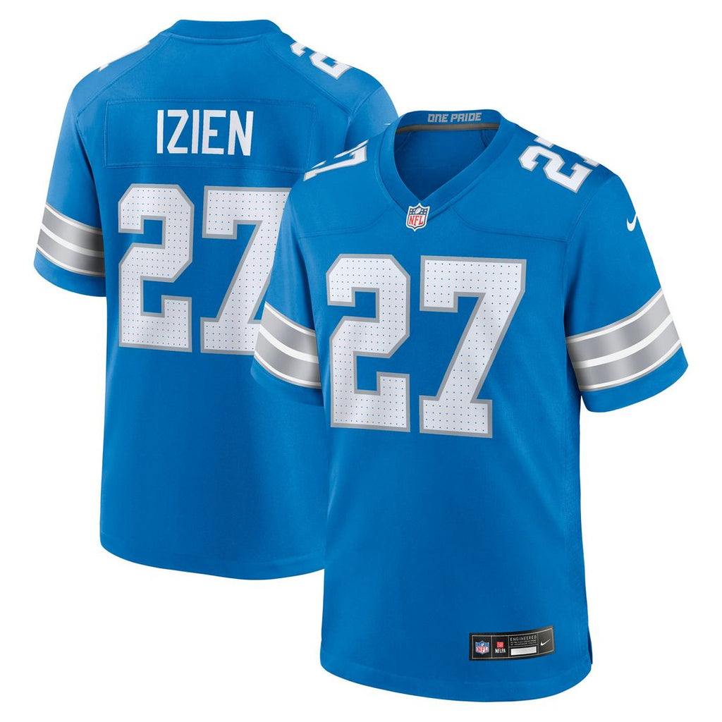 Detroit Lions Christian Izien Nike Blue Team Game Jersey product image 1, provided for visual reference and product detail