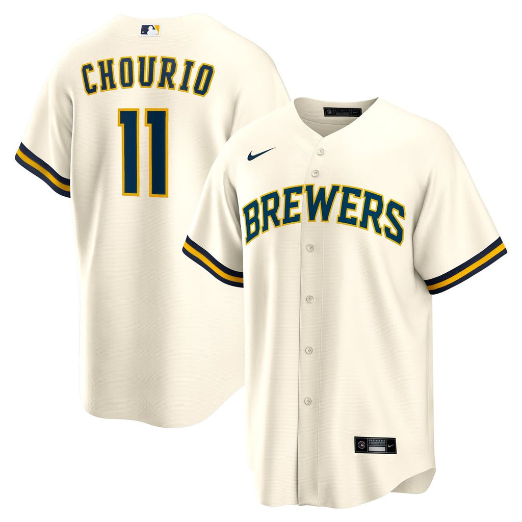 Milwaukee Brewers Jackson Chourio Nike Cream Home Replica Jersey product image 1, provided for visual reference and product