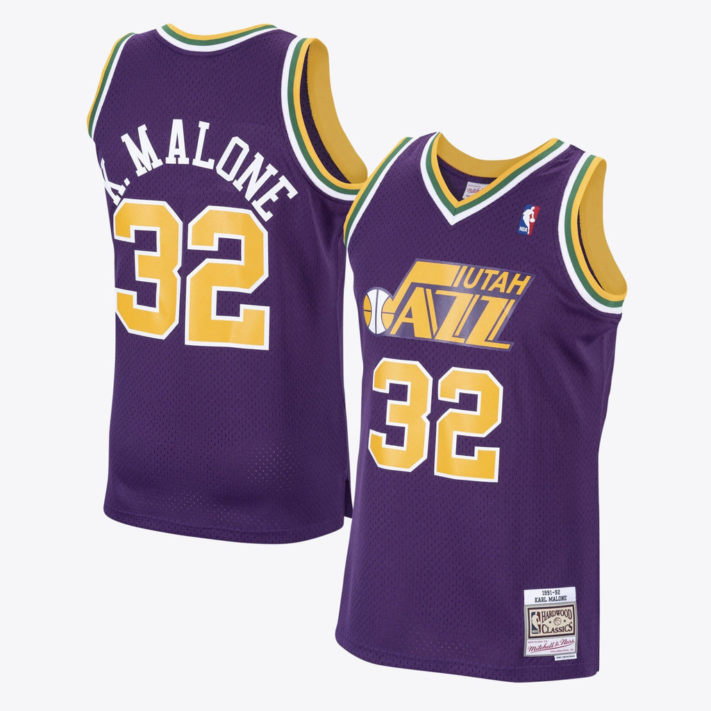 Utah Jazz Karl Malone 1991 Hardwood Classics Road Swingman Jersey by Mitchell & Ness - Purple product image 1, provided for