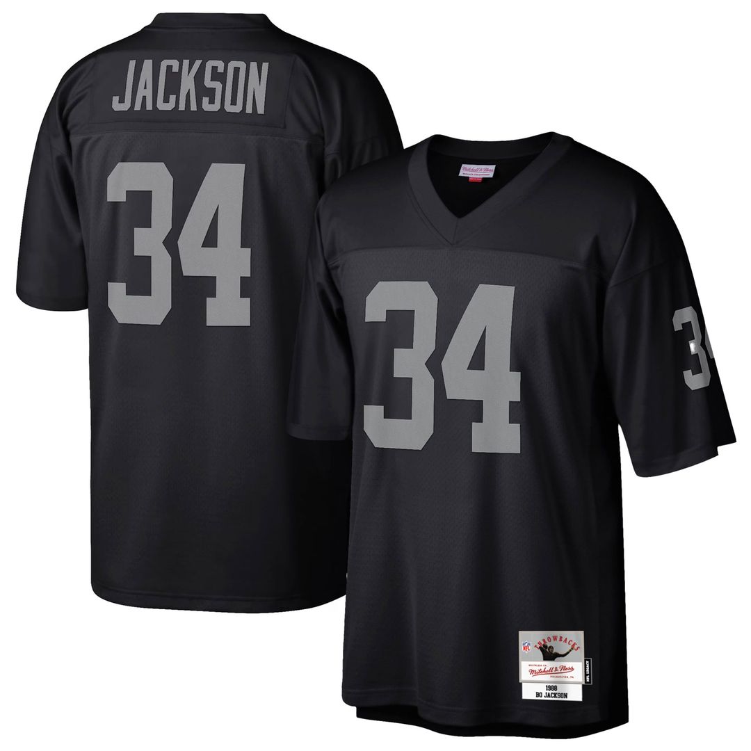 Las Vegas Raiders Bo Jackson Mitchell & Ness Black Legacy Replica Jersey product image 1, provided for visual reference and