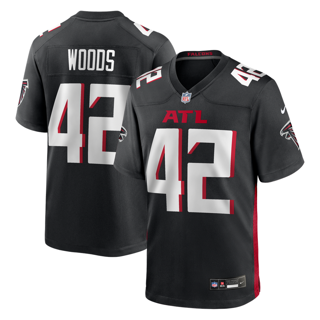 Atlanta Falcons Josh Woods Nike Black Team Game Jersey product image 1, provided for visual reference and product detail