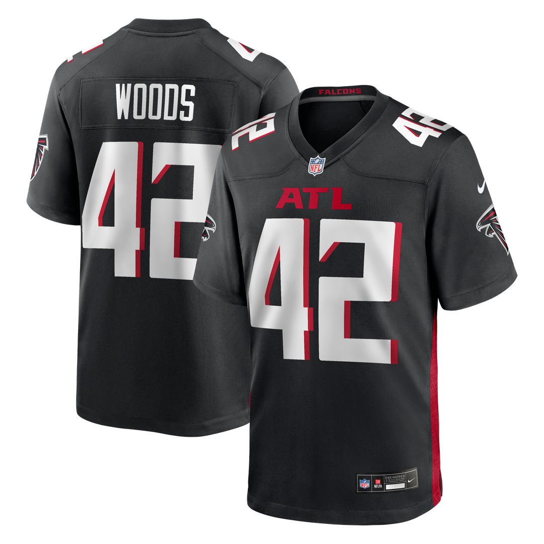Atlanta Falcons Josh Woods Nike Black Team Game Jersey product image 1, provided for visual reference and product detail