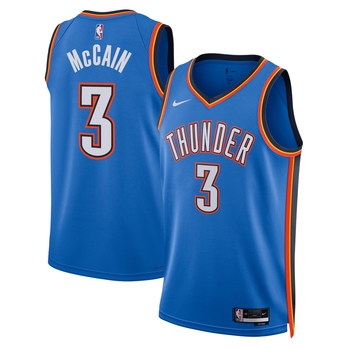 Oklahoma City Thunder Nike Icon Edition Swingman Jersey - Blue - Jared McCain - Unisex product image 1, provided for visual
