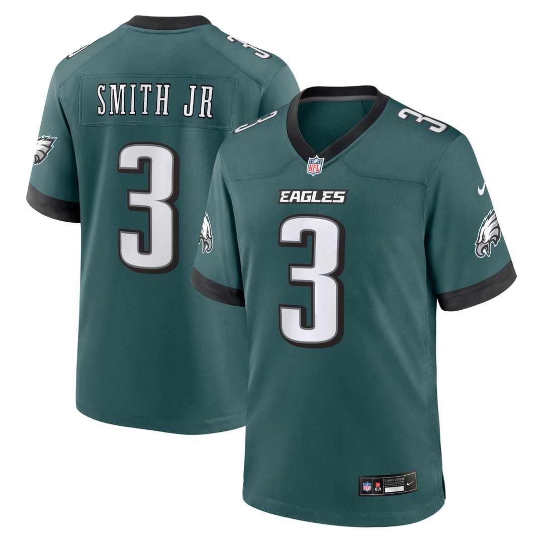 Philadelphia Eagles Nolan Smith Jr. Nike Midnight Green Team Game Jersey product image 1, provided for visual reference and