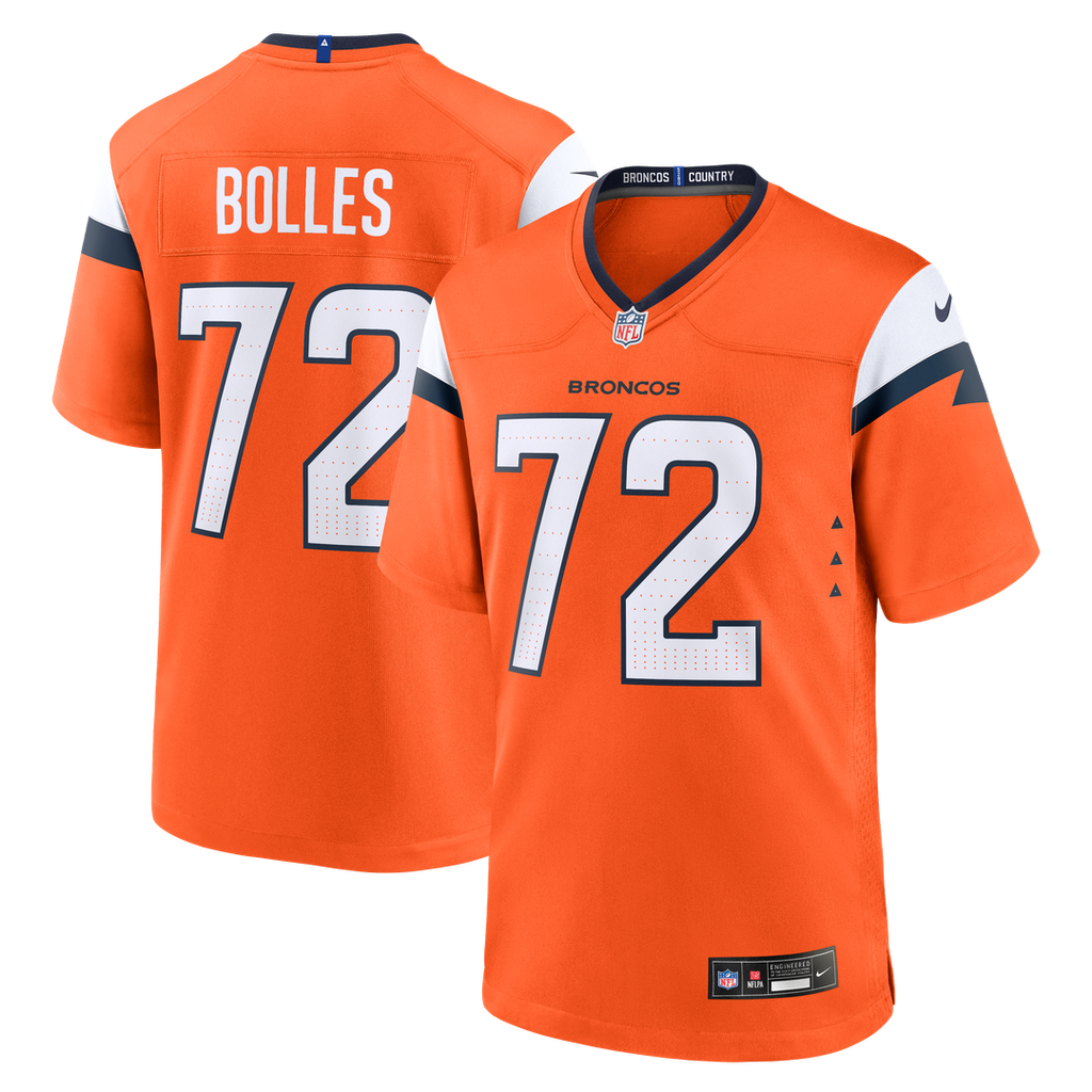 Denver Broncos Garett Bolles Nike Orange Team Game Jersey product image 1, provided for visual reference and product detail