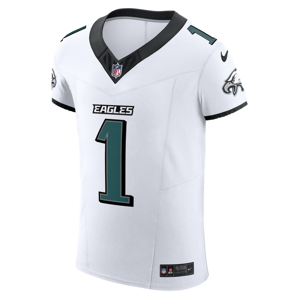 Philadelphia Eagles Jalen Hurts Nike White Vapor F.U.S.E. Elite Jersey product image 2, provided for visual reference and