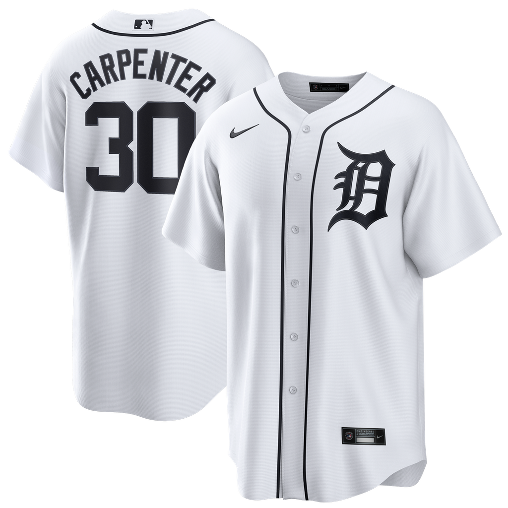 Detroit Tigers Kerry Carpenter Nike White Home Replica Jersey product image 1, provided for visual reference and product