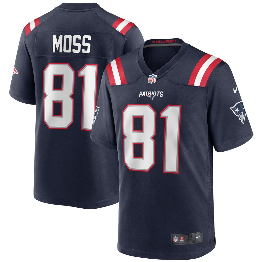 New England Patriots Randy Moss Nike Navy Game Retired Player Jersey product image 1, provided for visual reference and
