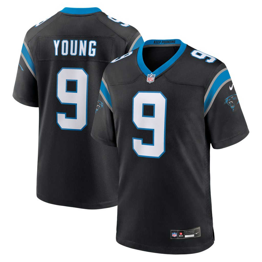 Carolina Panthers Bryce Young Nike Black Team Game Jersey product image 1, provided for visual reference and product detail