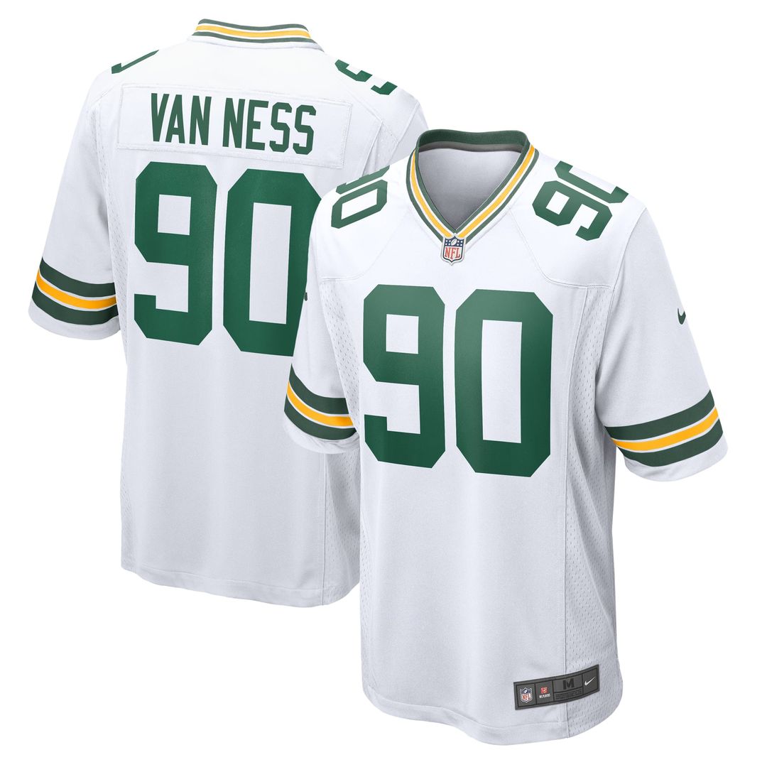Green Bay Packers Lukas Van Ness Nike White Game Jersey product image 1, provided for visual reference and product detail