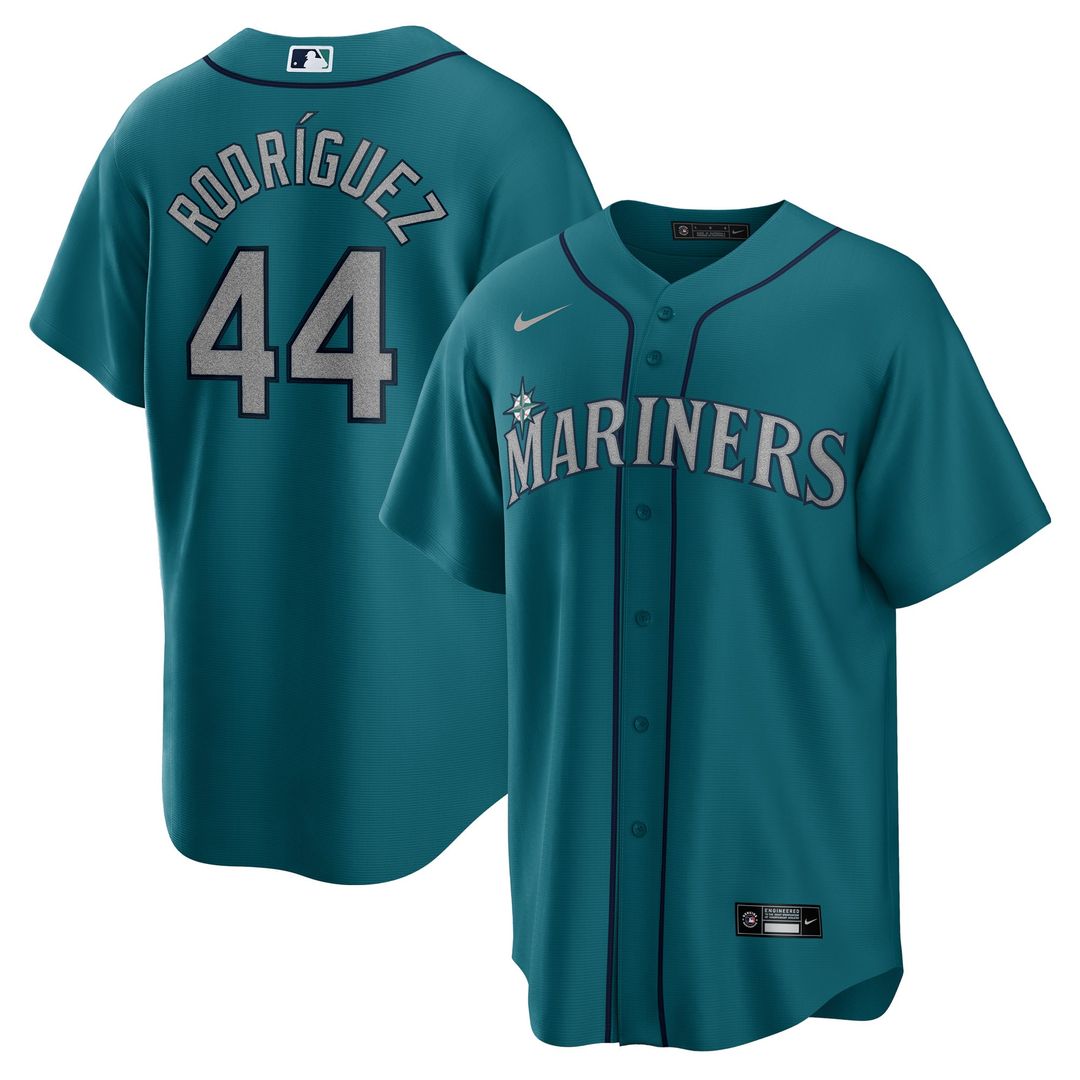 Seattle Mariners Julio Rodríguez Nike Teal Official Replica Player Jersey product image 1, provided for visual reference and