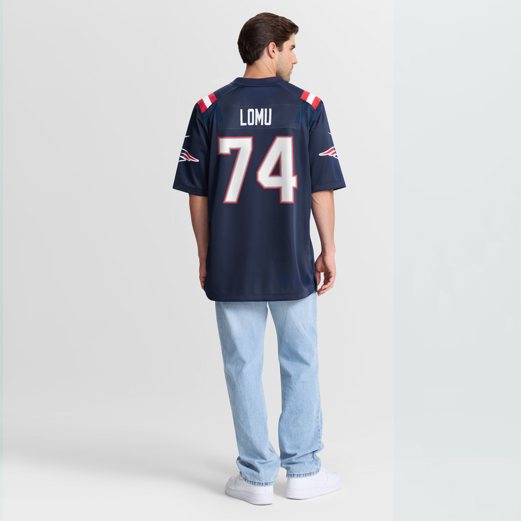 New England Patriots Caleb Lomu Nike Navy Team Game Jersey product image 3, provided for visual reference and product detail