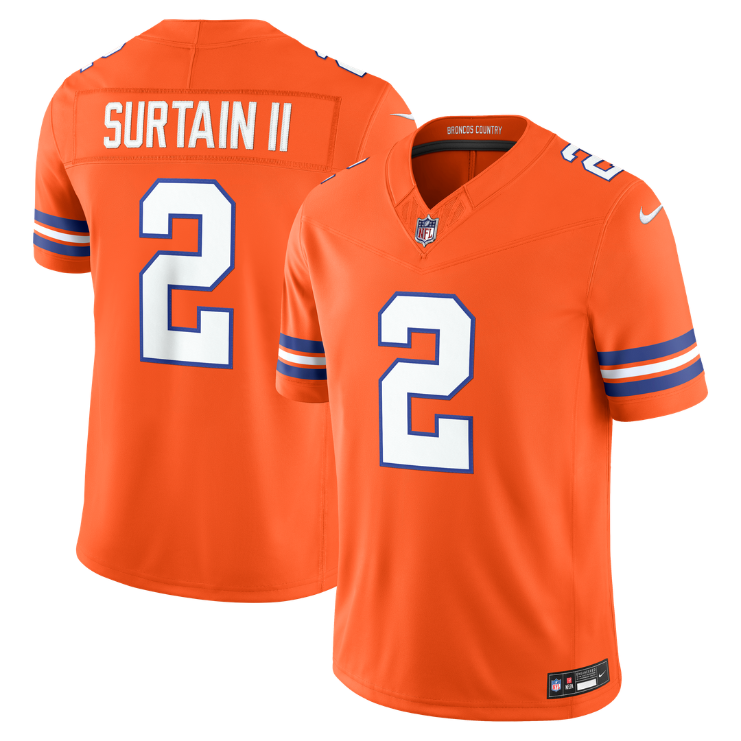 Denver Broncos Pat Surtain II Nike Orange Alternate Mile High Collection 1977 Throwback Vapor F.U.S.E. Stitched Limited