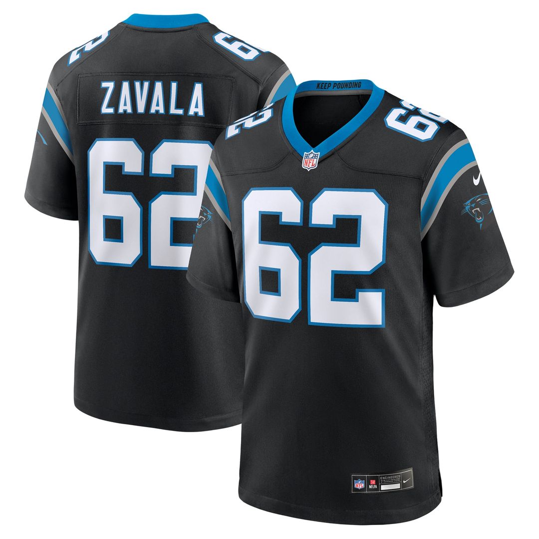 Carolina Panthers Chandler Zavala Nike Black Game Jersey product image 1, provided for visual reference and product detail