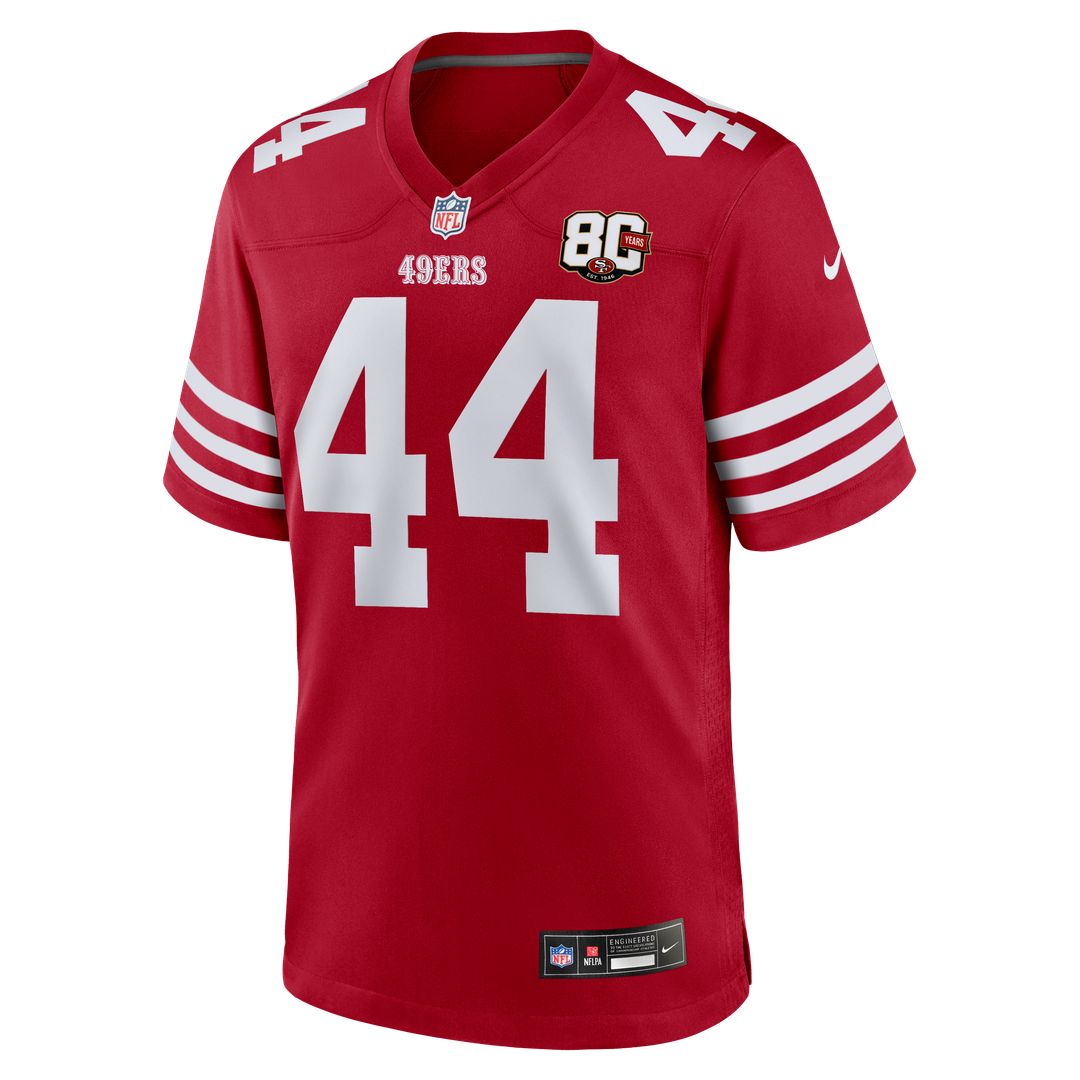 San Francisco 49ers Kyle Juszczyk Nike Scarlet 80th Anniversary Game Jersey product image 2, provided for visual reference