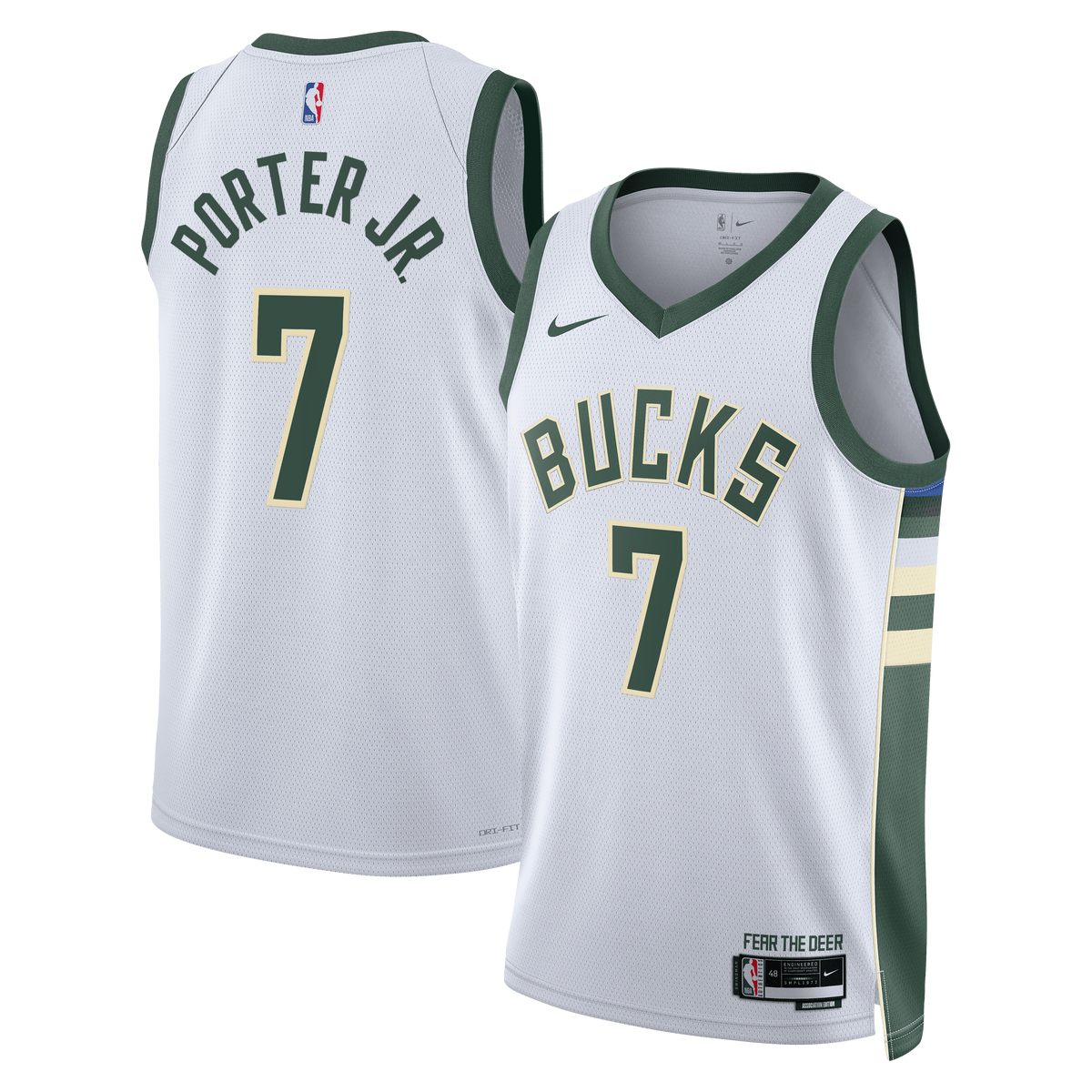Milwaukee Bucks Nike Association Edition Swingman Jersey - White - Kevin Porter Jr. - Unisex product image 1, provided for