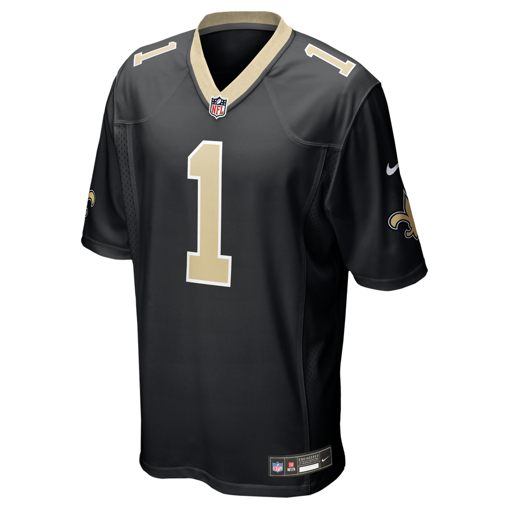 New Orleans Saints Number 1 Groom Nike Black Game Jersey product image 2, provided for visual reference and product detail