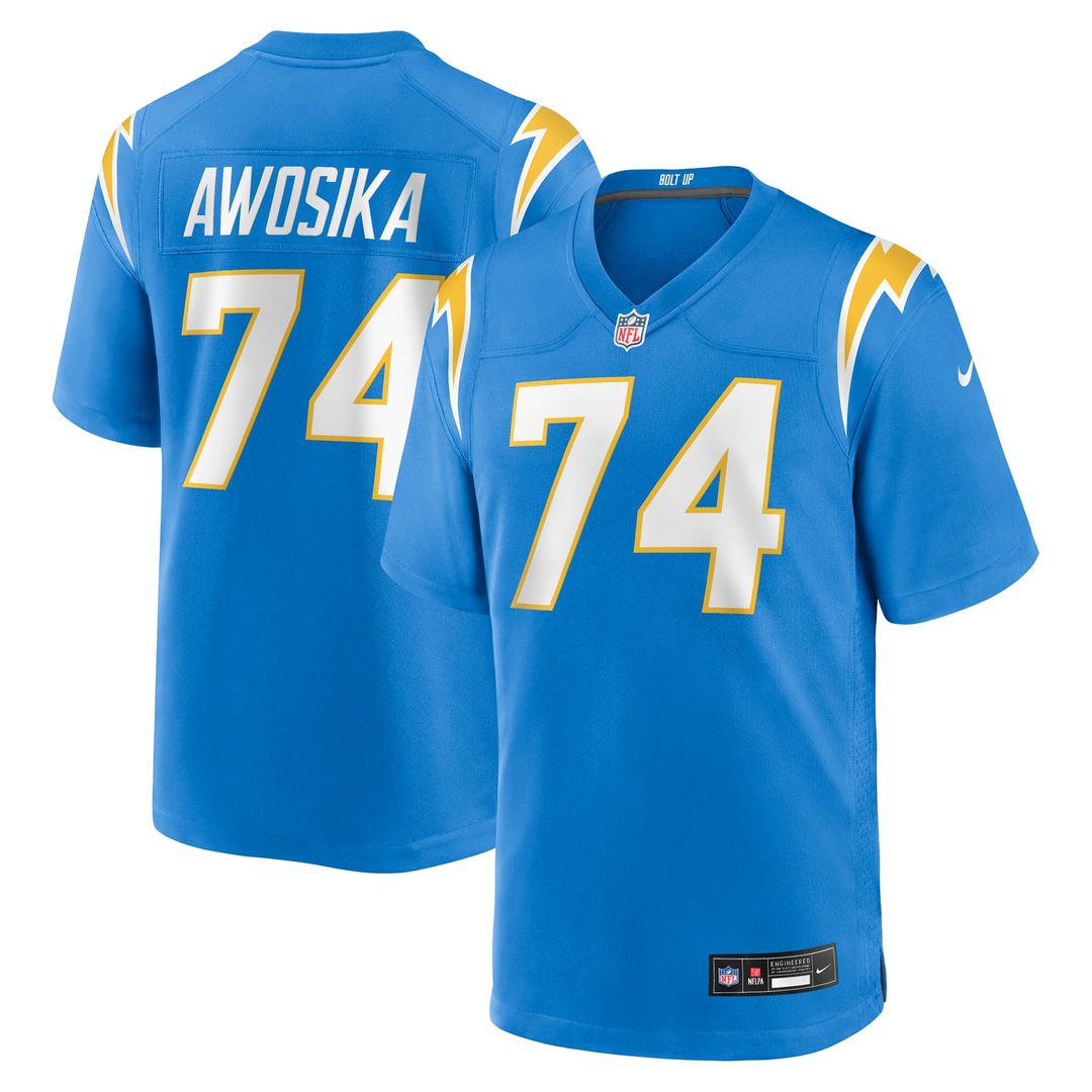 Los Angeles Chargers Kayode Awosika Nike Powder Blue Team Game Jersey product image 1, provided for visual reference and