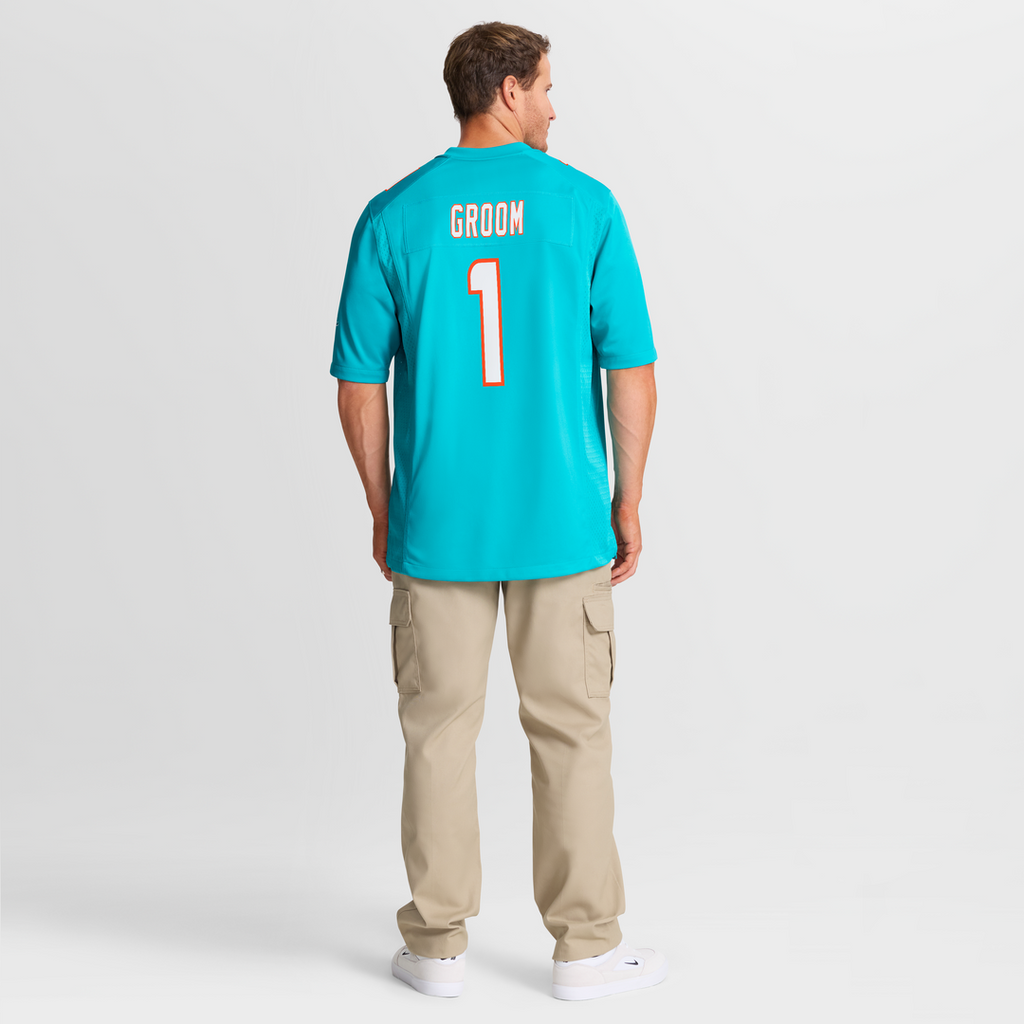 Miami Dolphins Number 1 Groom Nike Aqua Game Jersey product image 8, provided for visual reference and product detail review