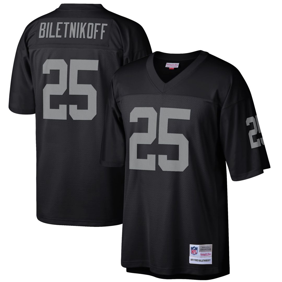 Las Vegas Raiders Fred Biletnikoff Mitchell & Ness Black Retired Player Legacy Replica Jersey product image 1, provided for